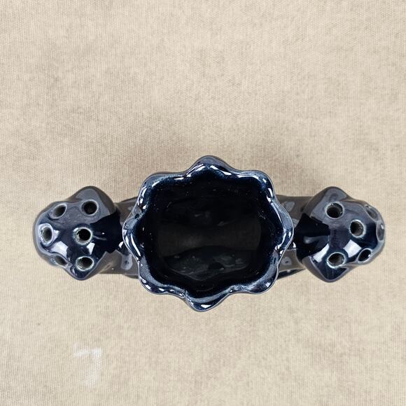 VTG Van Briggle two section black glaze vase flower frog 3 3/4" x 6.5" - Picture 7 of 8